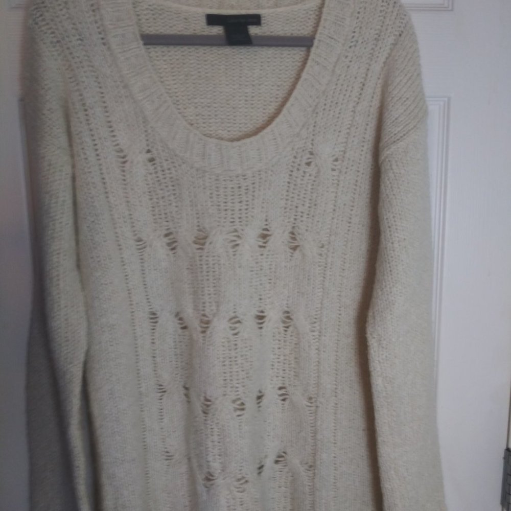 Calvin Klein Jeans Cable Knit Pointelle Sweater Cream Long Sleeve Wool Blend M